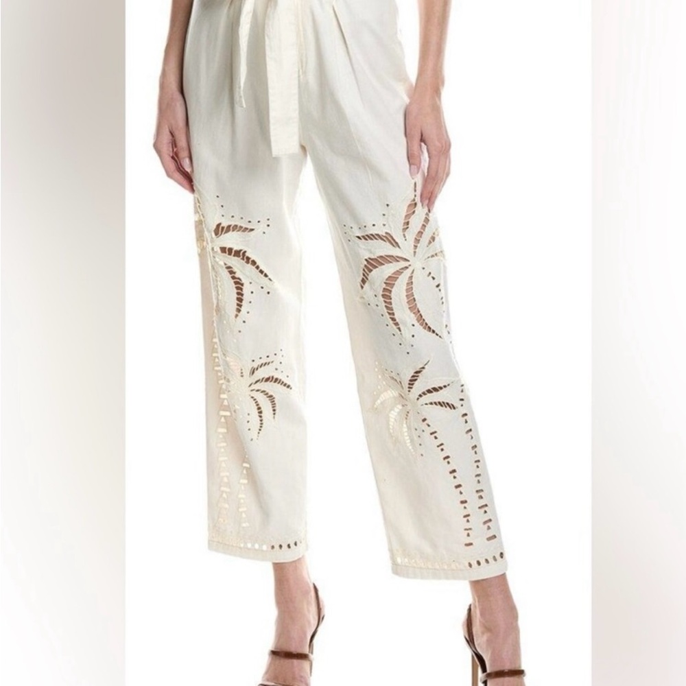 Farm Rio White Embroidered Palm Tree Pants